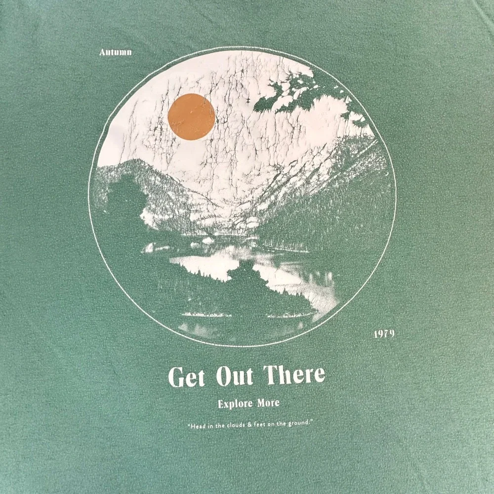 Old Navy Mens XXL Green Get Out There Explore More Graphic T-Shirt Soft Washed - Picture 2 of 7